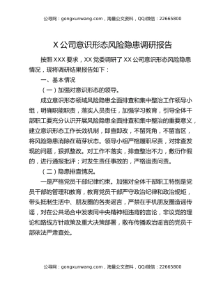 X公司意识形态风险隐患调研报告