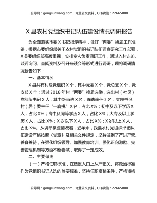 X县农村党组织书记队伍建设情况调研报告