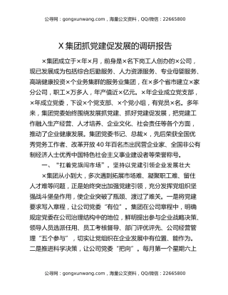 X集团抓党建促发展的调研报告