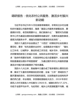 调研报告：优化农村公共服务、激活乡村振兴新动能