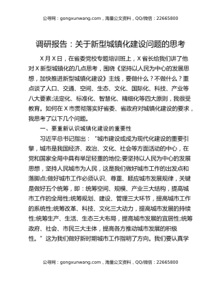 调研报告：关于新型城镇化建设问题的思考