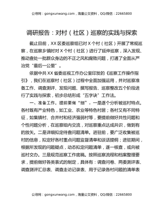 调研报告：对村（社区）巡察的实践与探索