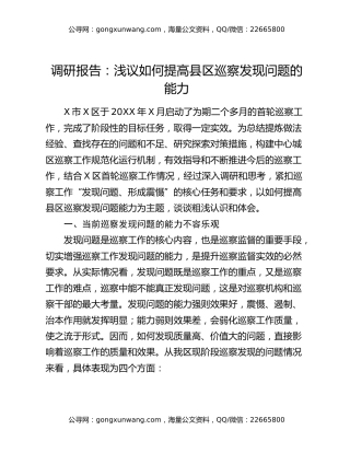 调研报告：浅议如何提高县区巡察发现问题的能力