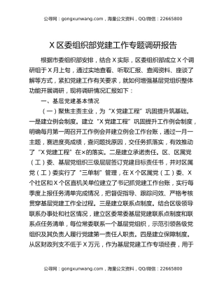 X区委组织部党建工作专题调研报告（2）