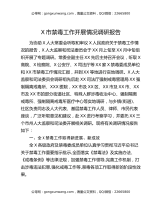 X市禁毒工作开展情况调研报告