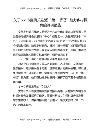 关于xx市直机关选派“第一书记”助力乡村振兴的调研报告