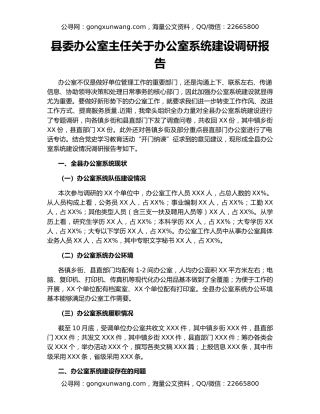 县委办公室主任关于办公室系统建设调研报告