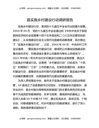 县实施乡村建设行动调研报告