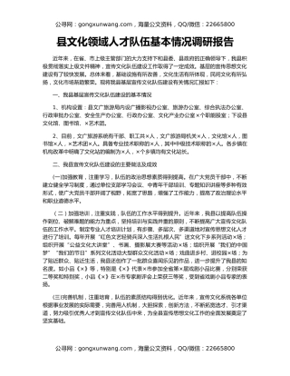 县文化领域人才队伍基本情况调研报告
