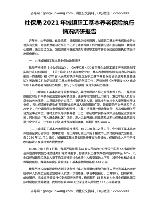 社保局2021年城镇职工基本养老保险执行情况调研报告