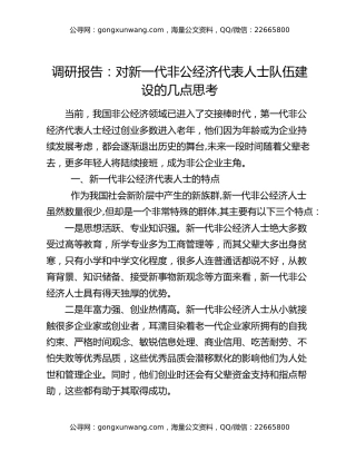 调研报告：对新一代非公经济代表人士队伍建设的几点思考