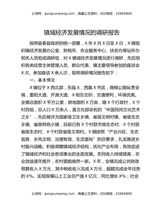 镇域经济发展情况的调研报告