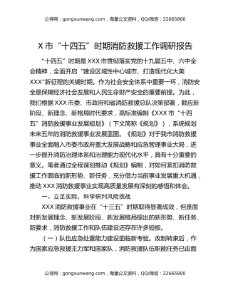 X市“十四五”时期消防救援工作调研报告