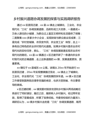 乡村振兴道路协调发展的探索与实践调研报告