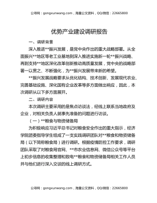 优势产业建设调研报告