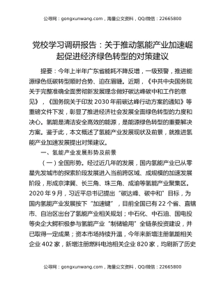 党校学习调研报告：关于推动氢能产业加速崛起促进经济绿色转型的对策建议