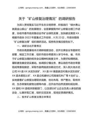 关于“矿山修复治理情况”的调研报告