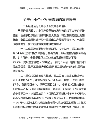 关于中小企业发展情况的调研报告