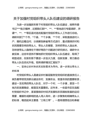 关于加强村党组织带头人队伍建设的调研报告