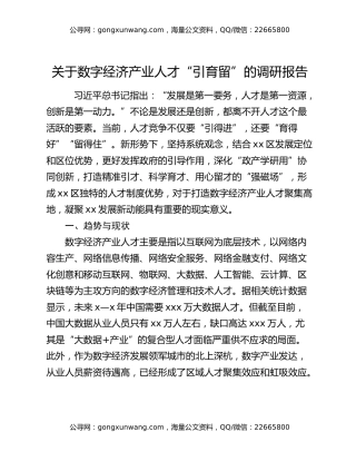 关于数字经济产业人才“引育留”的调研报告