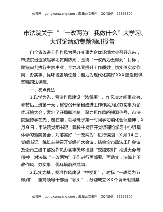 市法院关于“‘一改两为’我做什么”大学习、大讨论活动专题调研报告