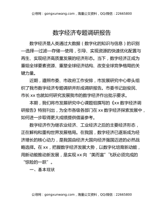 数字经济专题调研报告