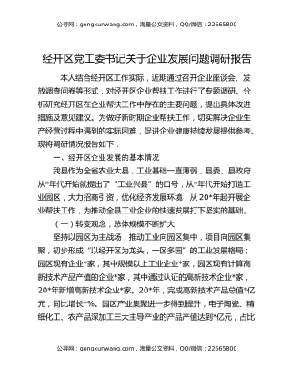 经开区党工委书记关于企业发展问题调研报告