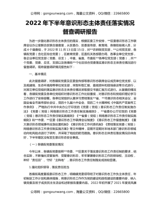 2022年下半年意识形态主体责任落实情况督查调研报告