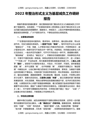 2022年整治形式主义为基层减负工作调研报告