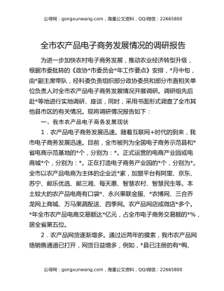 全市农产品电子商务发展情况的调研报告