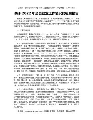 关于2022年全县就业工作情况的视察报告