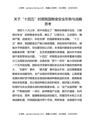 关于“十四五”时期我国粮食安全形势与战略思考