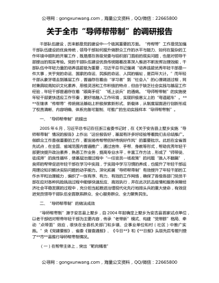 关于全市“导师帮带制”的调研报告