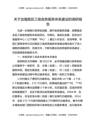 关于加强我区三级政务服务体系建设的调研报告