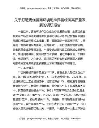 关于打造更优营商环境助推民营经济高质量发展的调研报告