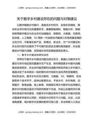 关于数字乡村建设存在的问题与对策建议