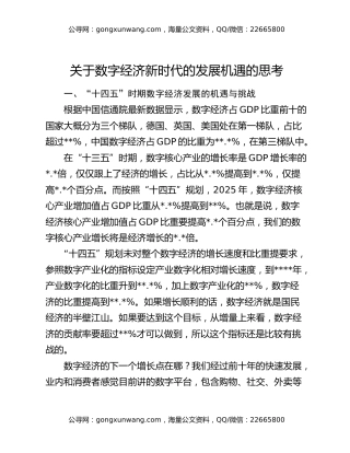 关于数字经济新时代的发展机遇的思考