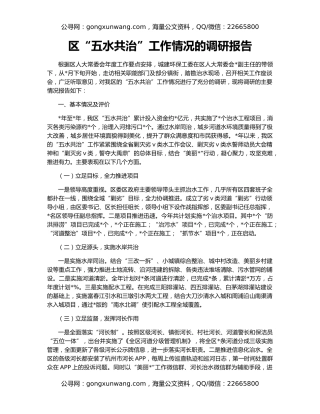 区“五水共治”工作情况的调研报告
