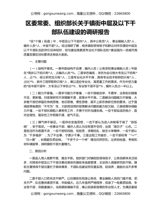 区委常委、组织部长关于镇街中层及以下干部队伍建设的调研报告