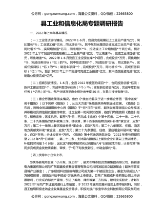 县工业和信息化局专题调研报告