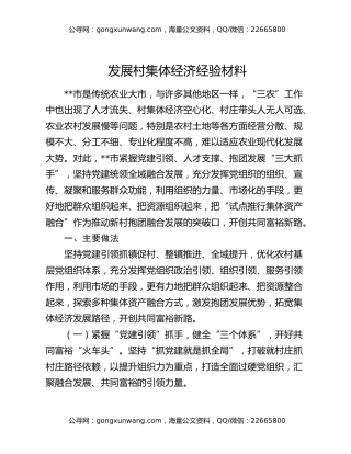 发展村集体经济经验材料