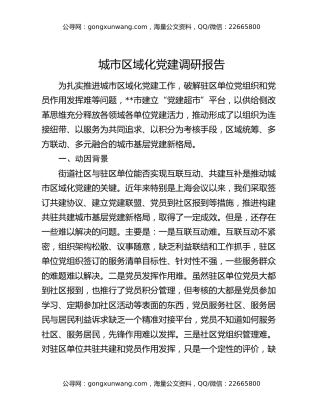 城市区域化党建调研报告