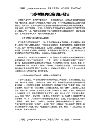 市乡村振兴投资调研报告