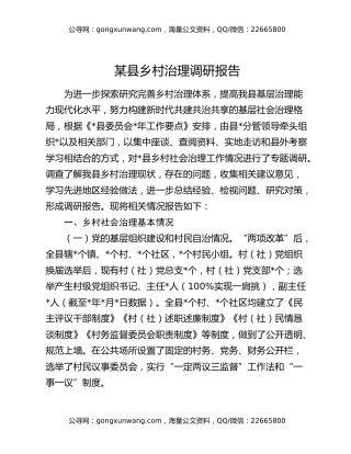 某县乡村治理调研报告