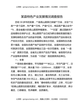 某县特色产业发展情况调查报告