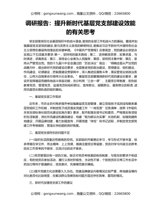 调研报告：提升新时代基层党支部建设效能的有关思考