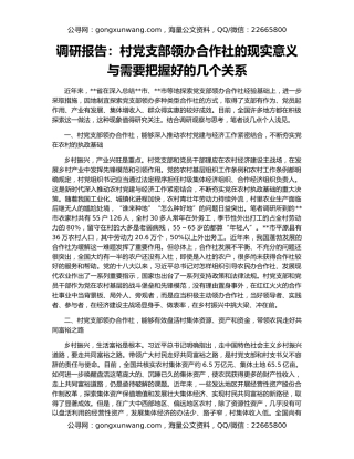 调研报告：村党支部领办合作社的现实意义与需要把握好的几个关系
