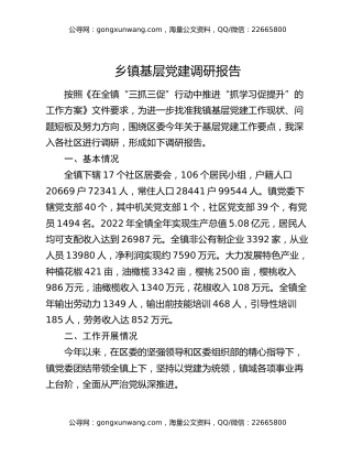 乡镇基层党建调研报告