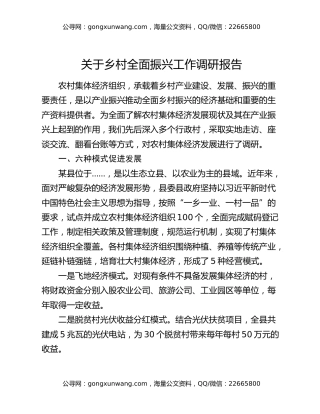 关于乡村全面振兴工作调研报告