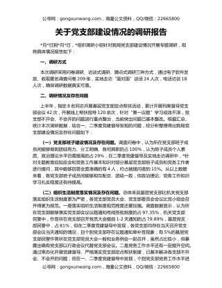 关于党支部建设情况的调研报告